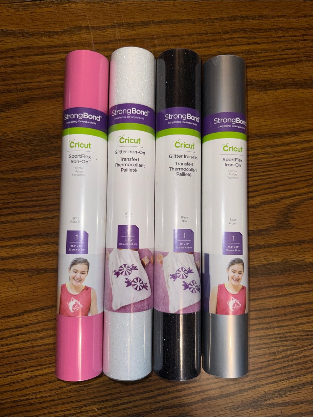 Cricut lot 2SportFlex Iron-On and 2glitter iron on